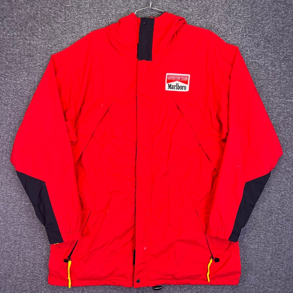 Marlboro Adventure Team Parka Mens Large Red Black 90s Vintage Hooded Gorpcore